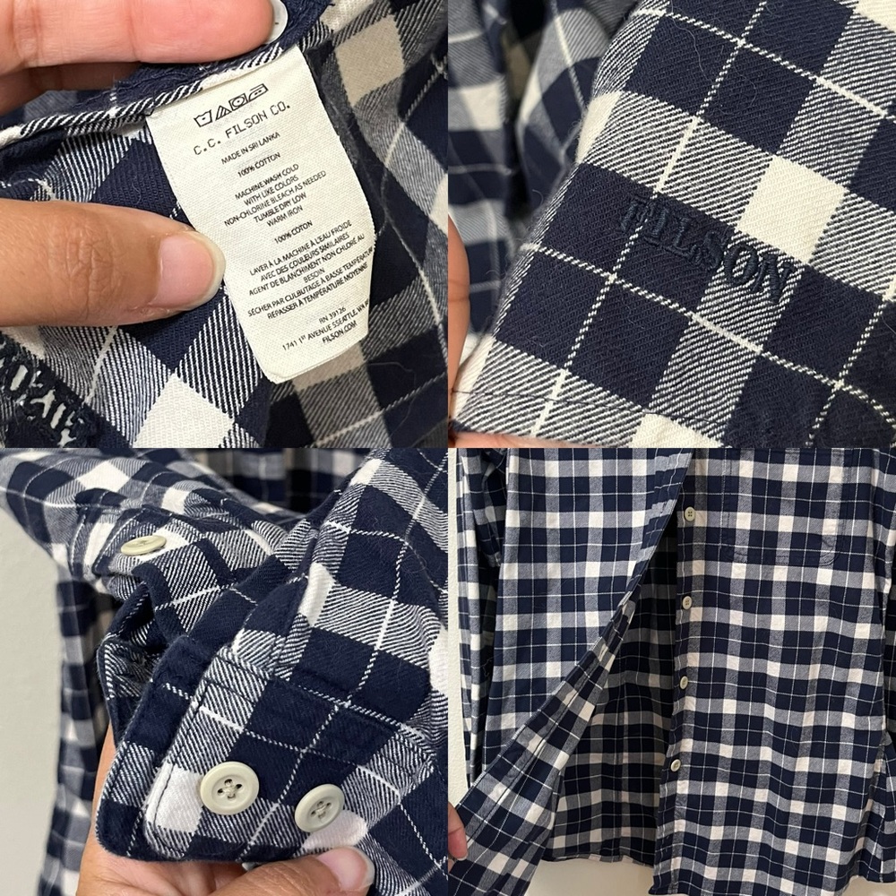 •FILSON• Classic Plaid Button Up 100% Cotton Blue Ivory - Picture 2 of 2